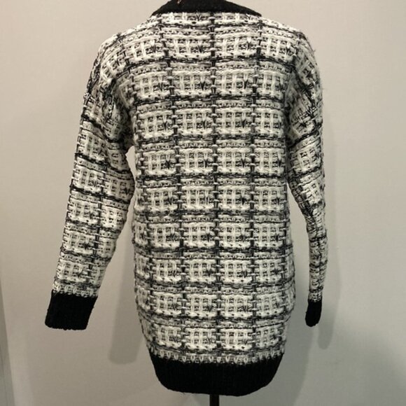 WOOL Knit White Black Tweed Crew Neck Sweater - Picture 7 of 12